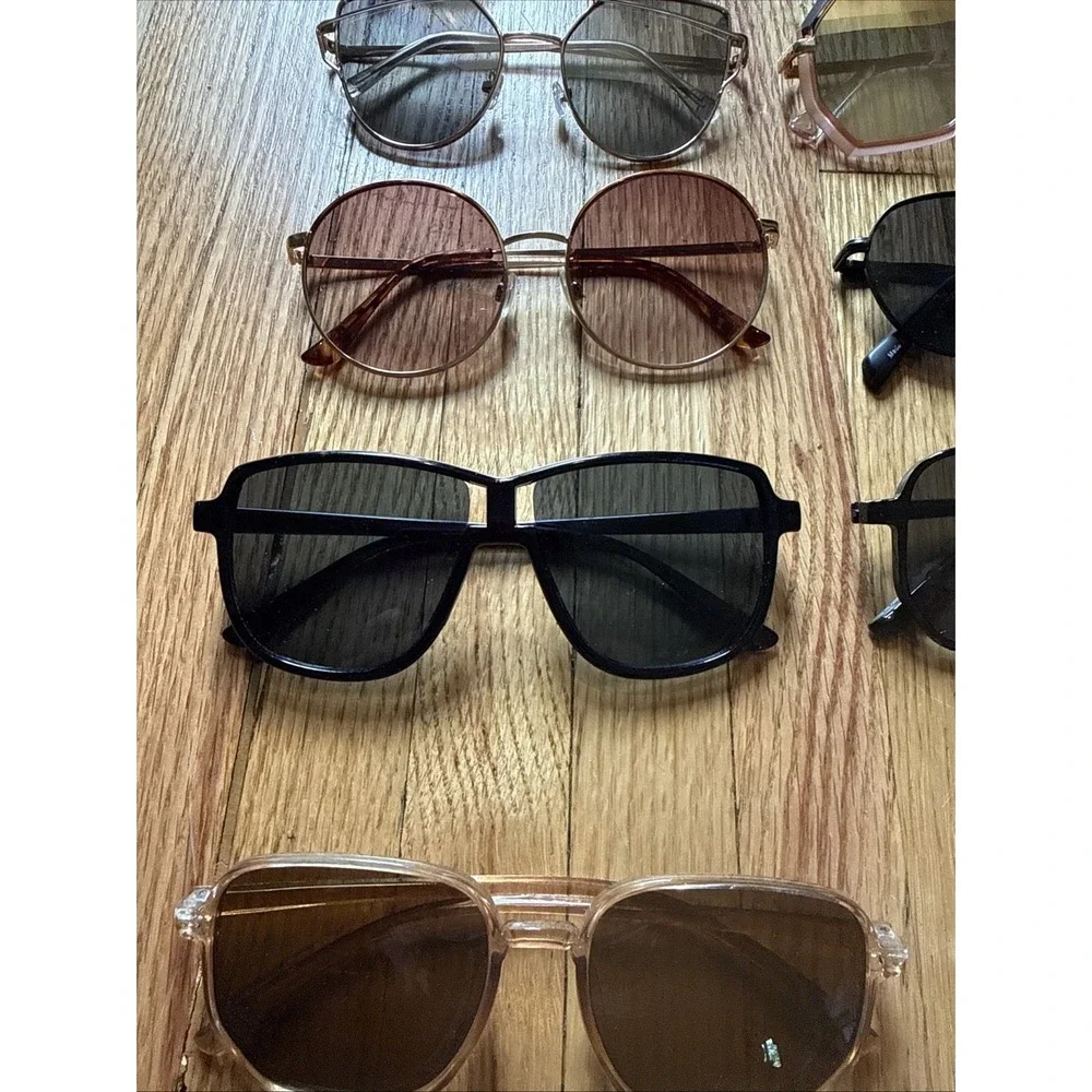 Lot of 10 Sunglasses-Different Colors & Styles. Wired Rim, Funky, Mirror, Round+ - Picture 2 of 8